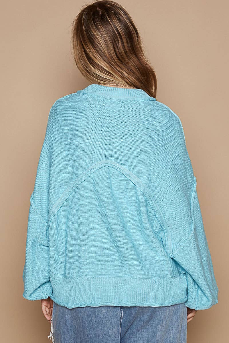 Oversize balloon sleeve round neck pullover sweater