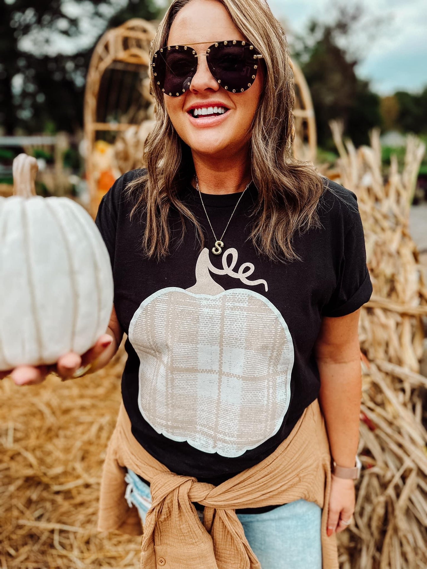 Beige Plaid Pumpkin -O