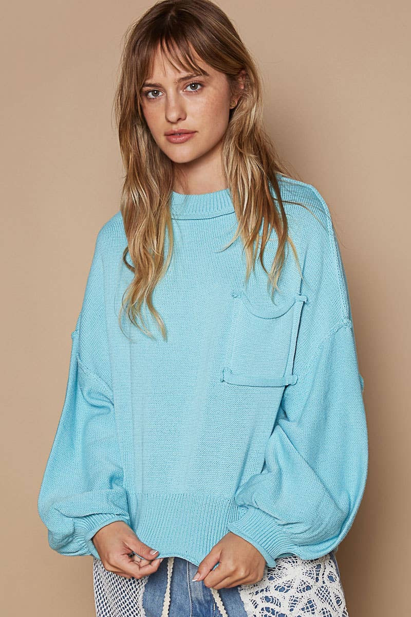 Oversize balloon sleeve round neck pullover sweater